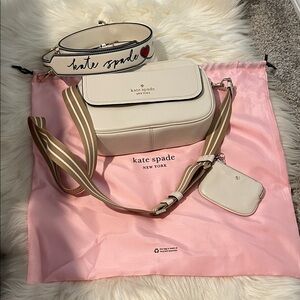 Kate Spade Ivory Crossbody Bag with Striped Strap